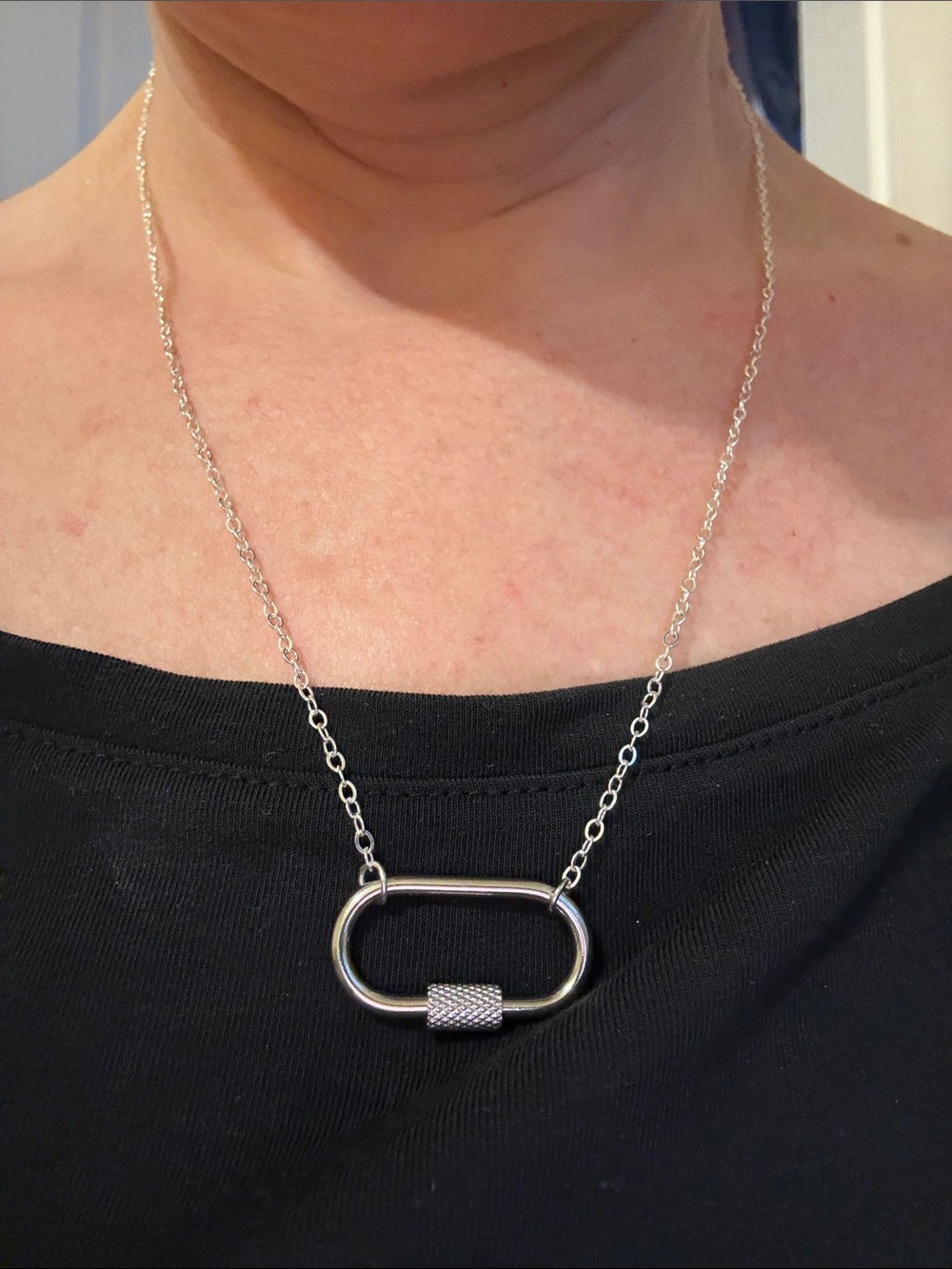 Hand-Crafted Silver Carabiner Pendant Necklace - Silver